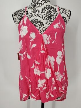 Staccato Pink and White Floral Wrap High Low Tank Top Women's Medium